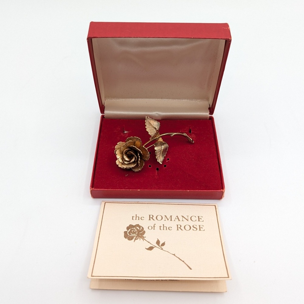 Vintage Romance of the Rose Gold Tone Flower Brooch Pin with Original Box Insert